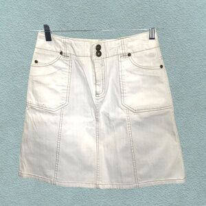 White Denim A-Line Skirt with Front Pockets | Casual Summer Mini